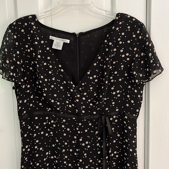 MAGGIE LONDON - Woman’s 100% Silk Black/Tan Polkadot MIDI Dress size 12 - Picture 2 of 8